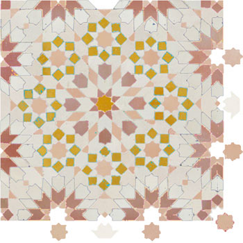 Mosaic House Moroccan tile Batha 1-16-21-22 White Gold Pink Light Pink  zellige, mosaic, zellij, field, pattern, glaze, classic, stars, intricate, complex, traditional 